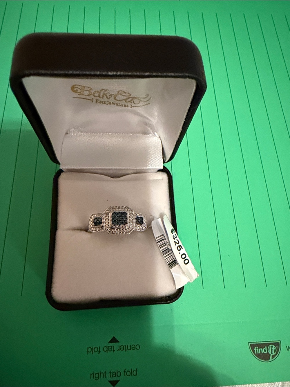 belk Silver Ring with Dark Blue Center and Side Stones